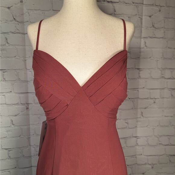 NWT $99 Azazie Hailey Dress, Size 4, Desert Rose Pink, Floor Length Sleeveless - Picture 3 of 11